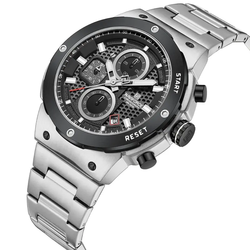 Naviforce Military Silver Stainless Steel Strap Men's Watch Nf8072 S/B/S 2