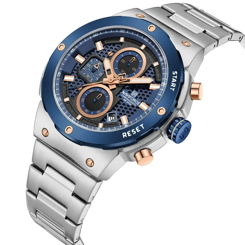 Naviforce Military Silver Stainless Steel Strap Men's Watch Nf8072 S/Be/S 2
