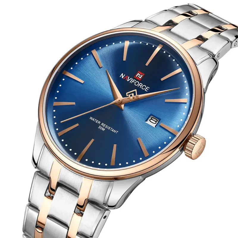 Naviforce Minimalist Blue Dial Stainless Steel Strap Men's Watch Nf9230 S/Be/Rg 2