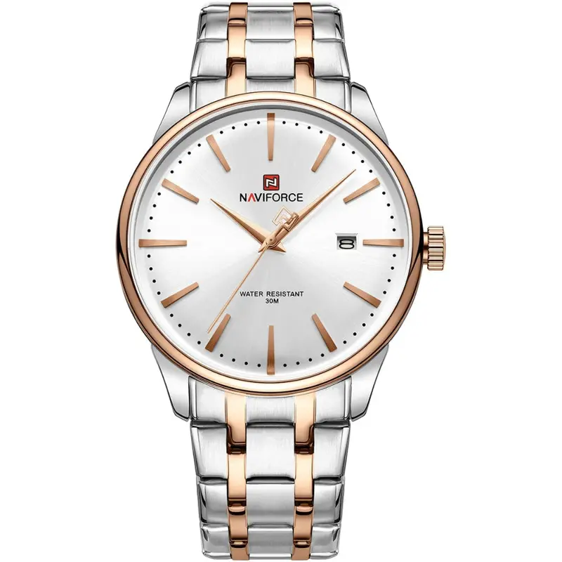 Naviforce Minimalist Silver Dial Stainless Steel Strap Men's Watch Nf9230 S/W/Rg 1