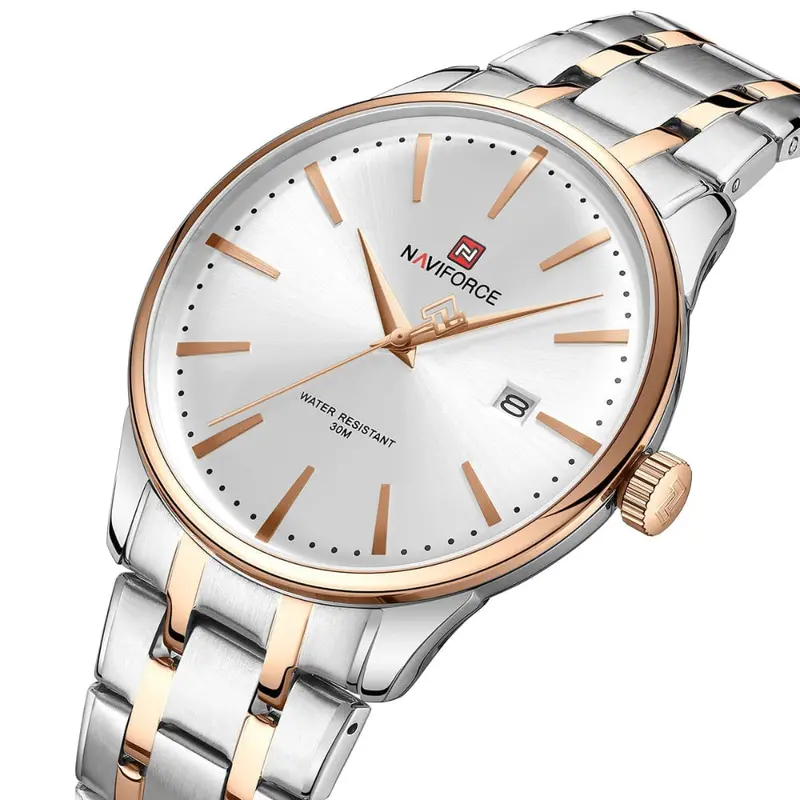 Naviforce Minimalist Silver Dial Stainless Steel Strap Men's Watch Nf9230 S/W/Rg 2