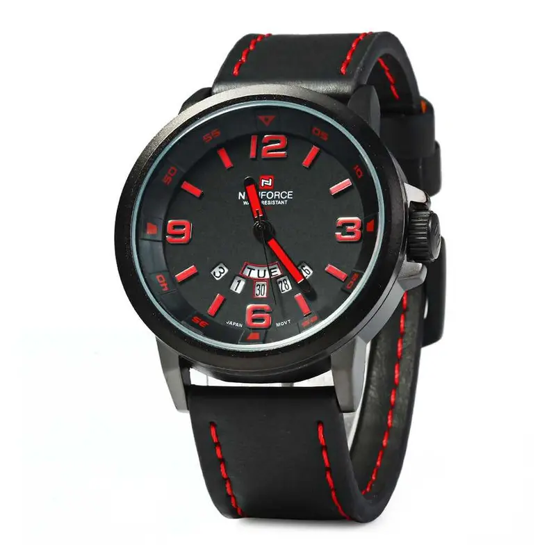 Naviforce Nf9028 B/B/R Black Leather Men's Watch 2