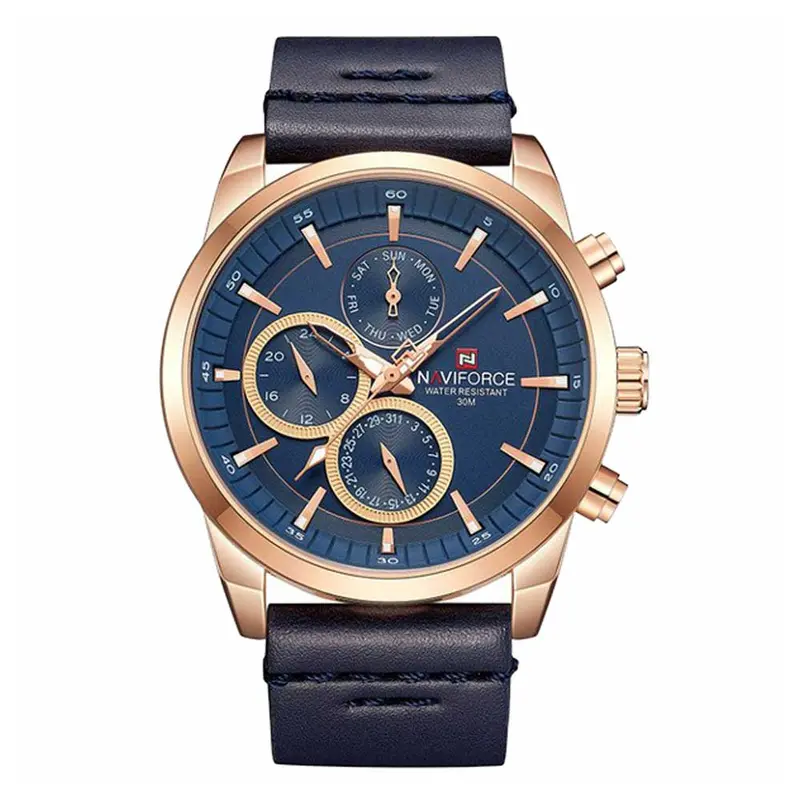 Naviforce Nf9148 Rg/Be/D.Be Blue Leather Men's Watch 1