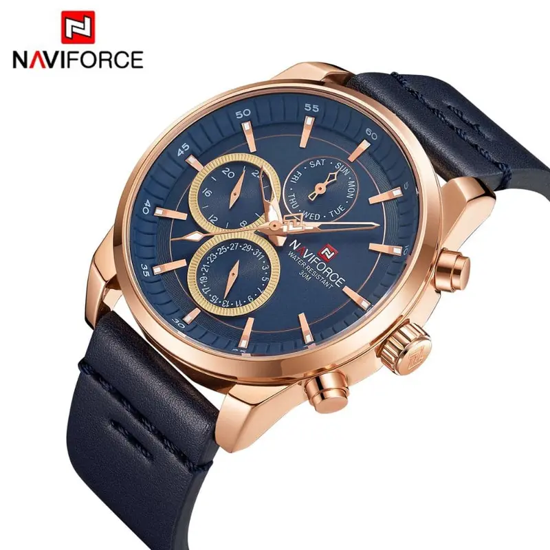 Naviforce Nf9148 Rg/Be/D.Be Blue Leather Men's Watch 2