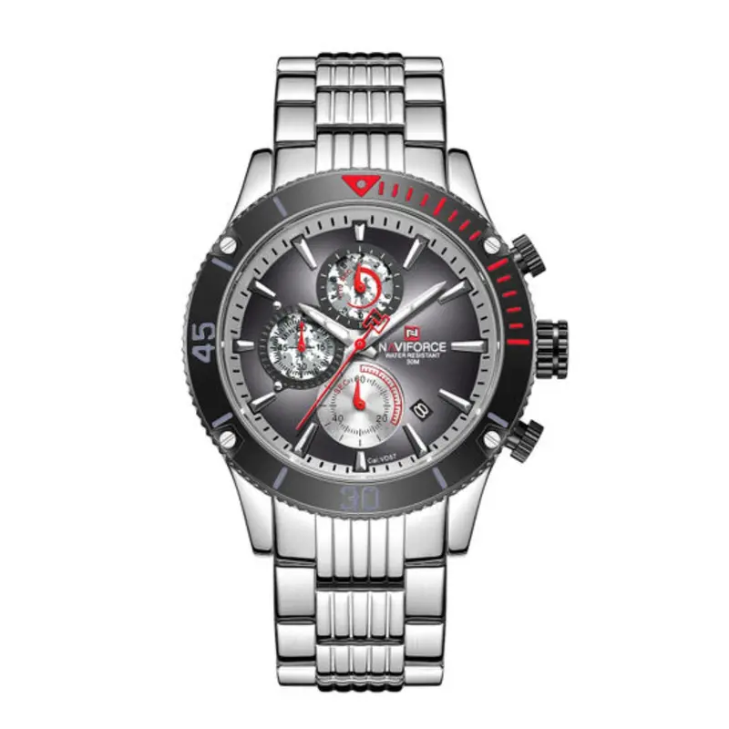 Naviforce Nf9173 S/Gy Multifunction Black Dial Silver Stainless Steel Men's Watch 1