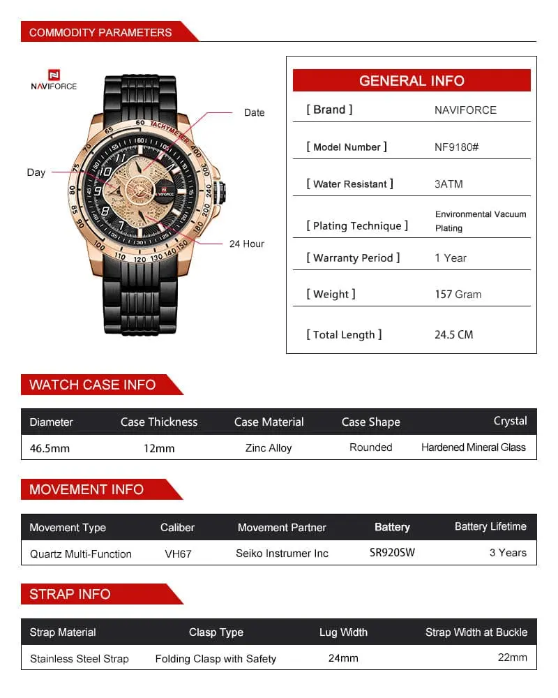 Naviforce Nf9180 Rg/B/B Men's Watch 2