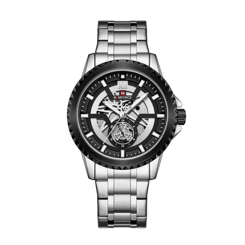 Naviforce Nf9186 S/B Silver/Black Metal Finish Stainless Steel Bracelet Men's Watch 1