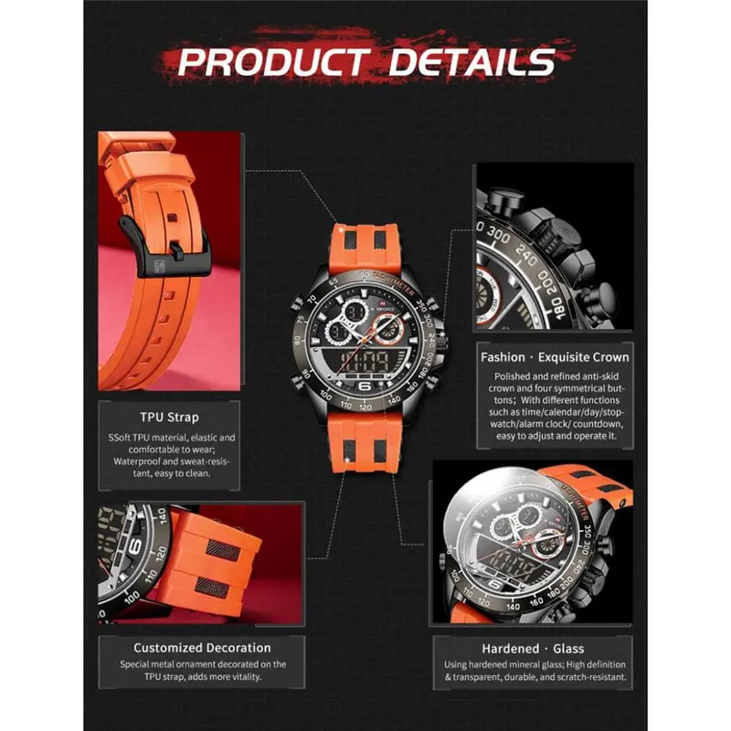 Naviforce Nf9188t B/B/O Digital Waterproof Military Sport Casual Men's Watch 2