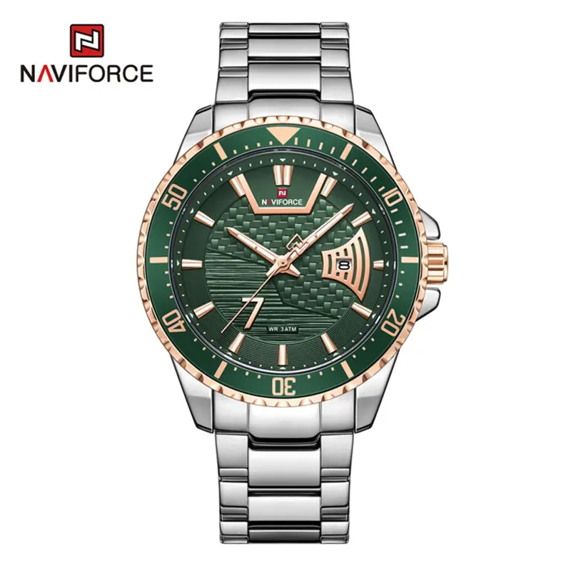 Naviforce Nf9191 S/Rg/Gn Quartz Green Dial Silver Stainless Steel Men's Watch 1