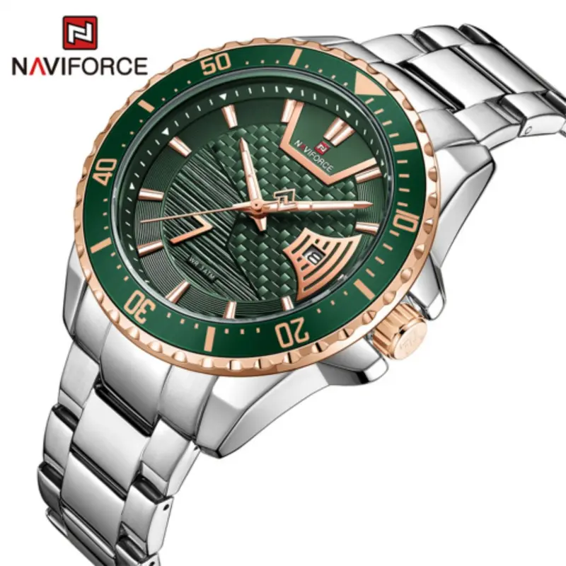 Naviforce Nf9191 S/Rg/Gn Quartz Green Dial Silver Stainless Steel Men's Watch 2