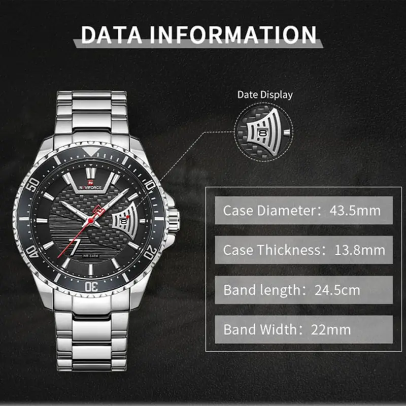 Naviforce Nf9191 S/S/B Quartz Black Dial Silver Stainless Steel Men's Watch 2
