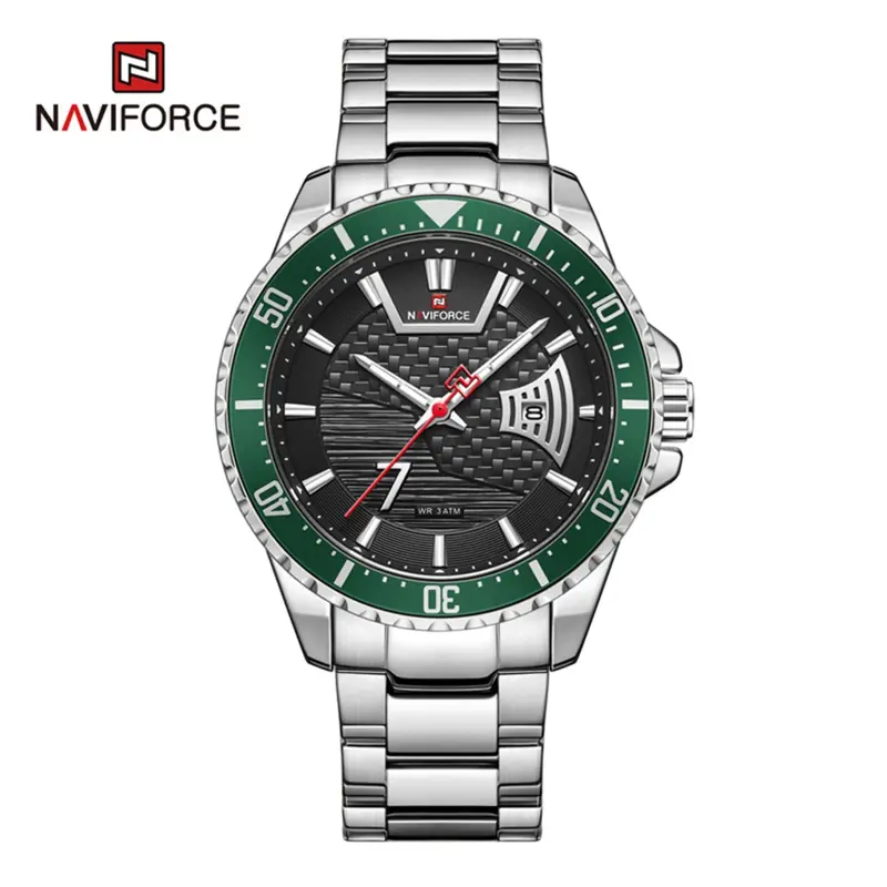 Naviforce Nf9191 S/S/Gn Quartz Black Dial Silver Stainless Steel Men's Watch 1