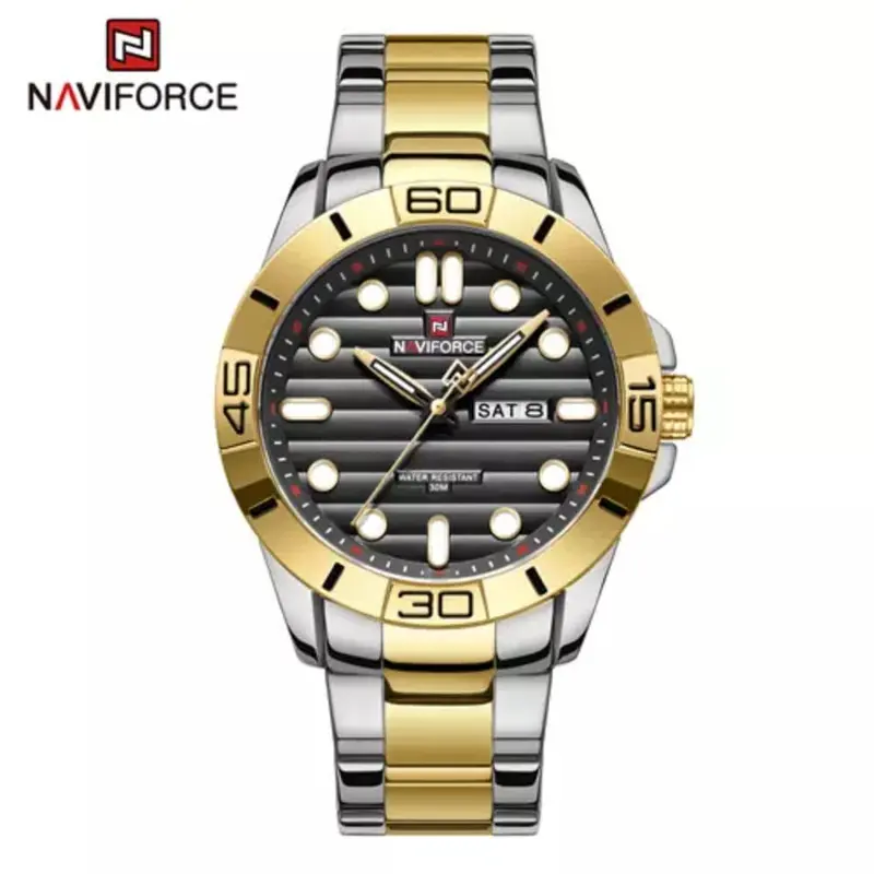 Naviforce Nf9198 G/B Quartz Steel Waterproof Chronograph Wristwatch For Men 1