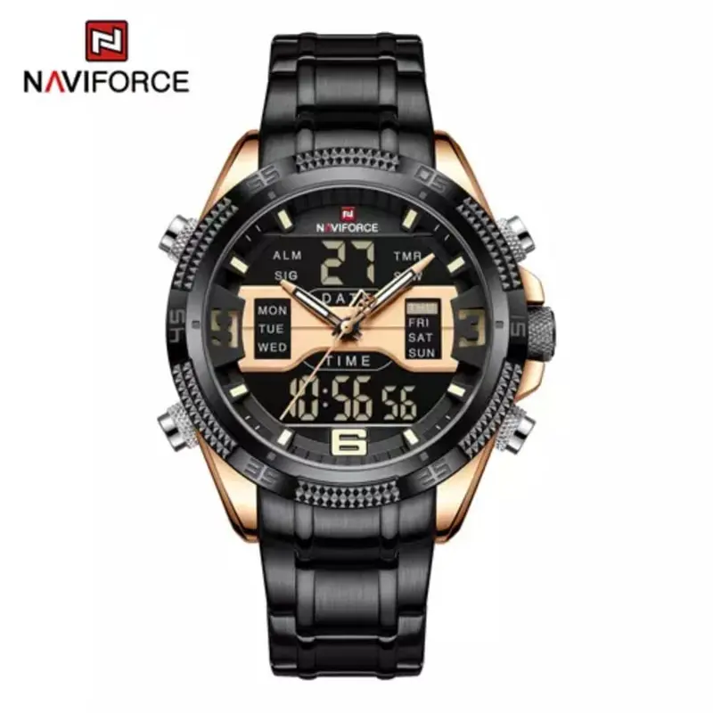 Naviforce Nf9201 Rg/B Stainless Steel Dual Time Rose Black Men's Watch 1