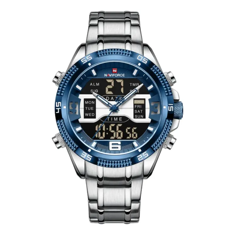 Naviforce Nf9201 S/Be Stainless Steel Dual Time Blue Black Dial Stainless Steel Men's Watch 1