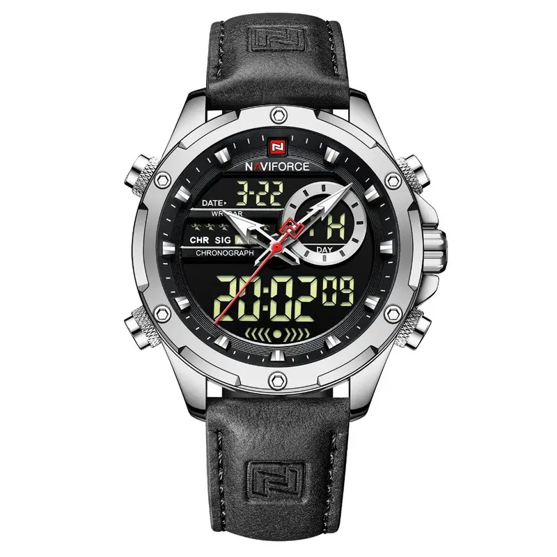 Naviforce Nf9208 S/B/B Quartz Waterproof Chronograph Luminous Leather Strap Men's Watch 1