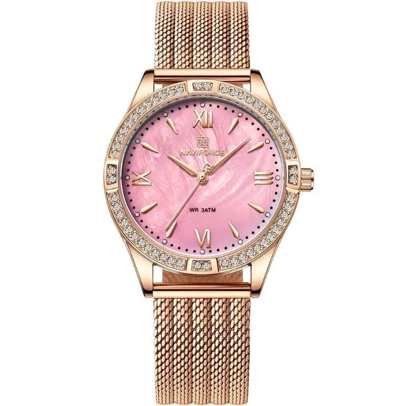 Naviforce Pink Dila & Rose Gold Milanese Strap Women Watch Nf5028 Rg/R 1