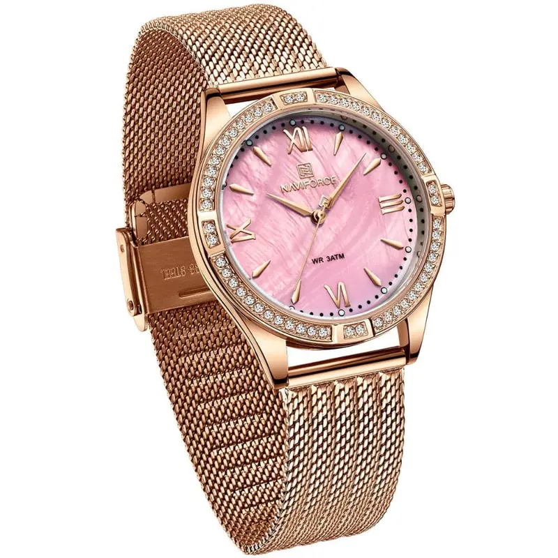 Naviforce Pink Dila & Rose Gold Milanese Strap Women Watch Nf5028 Rg/R 2