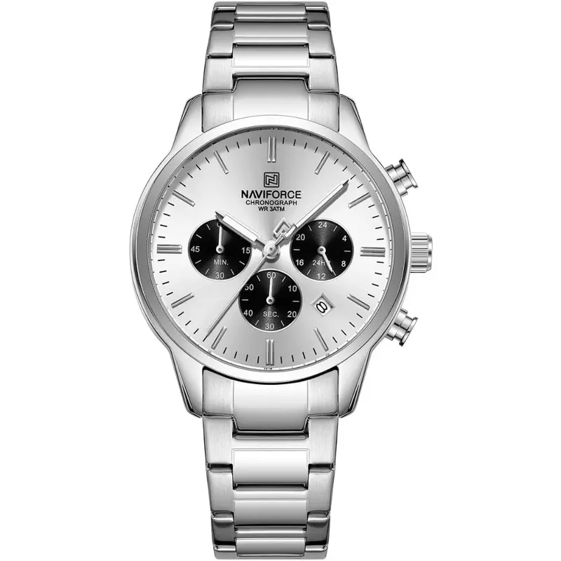 Naviforce Premium Silver Dial Stainless Steel Strap Men's Watch Nf8076 S/W/S 1