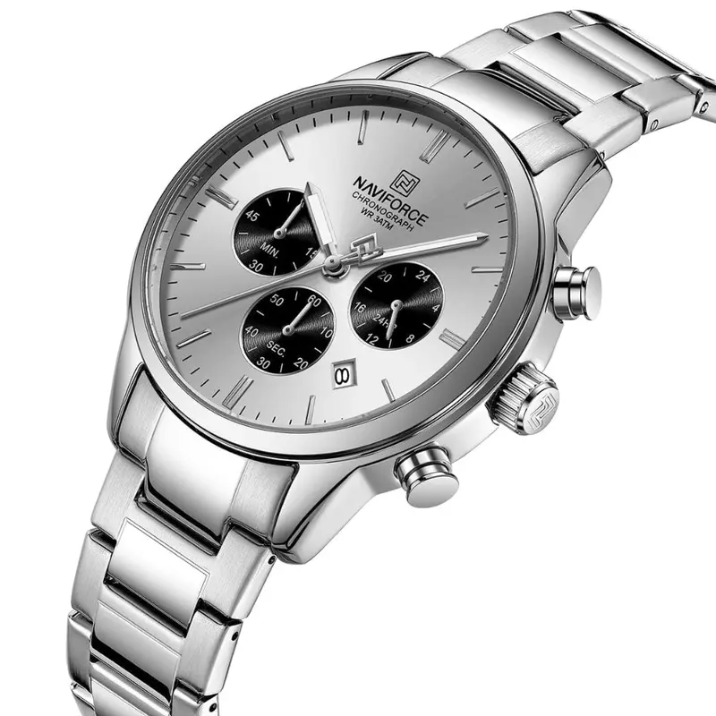 Naviforce Premium Silver Dial Stainless Steel Strap Men's Watch Nf8076 S/W/S 2