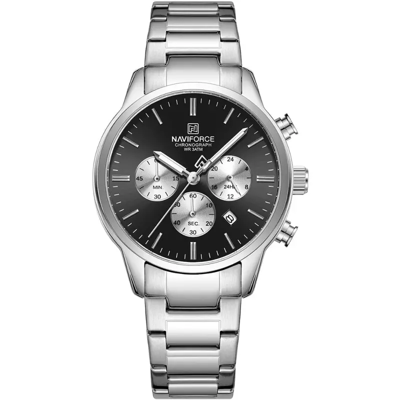 Naviforce Premium Silver Stainless Steel Strap Men's Watch Nf8076 S/B/S 1