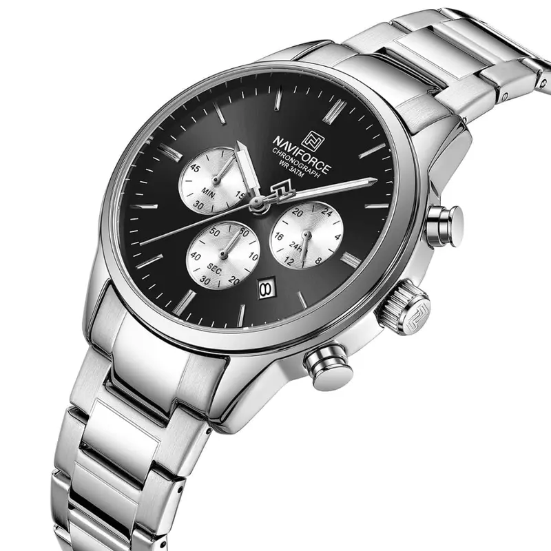 Naviforce Premium Silver Stainless Steel Strap Men's Watch Nf8076 S/B/S 2