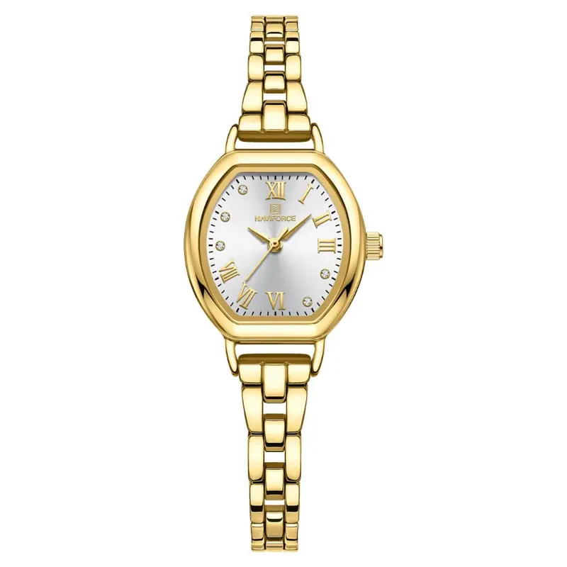 Naviforce Silver Dial Gold Stainless Steel Strap Women Watch Nf5035 G/W 1