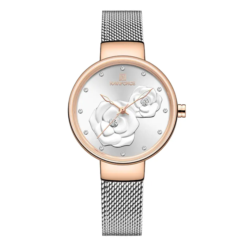 Naviforce Silver Dial Milanese Strap Women Watch Nf5013 Rg/W/S 1
