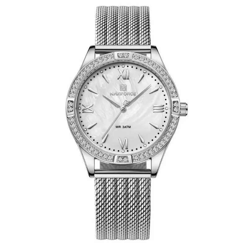 Naviforce Silver Dial Milanese Strap Women Watch Nf5028 S/W 1