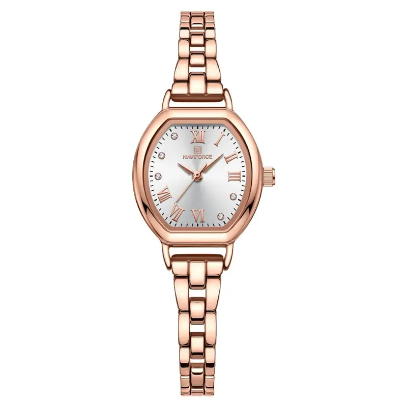 Naviforce Silver Dial Rose Gold Alloy Strap Women Watch Nf5035 Rg/W 1