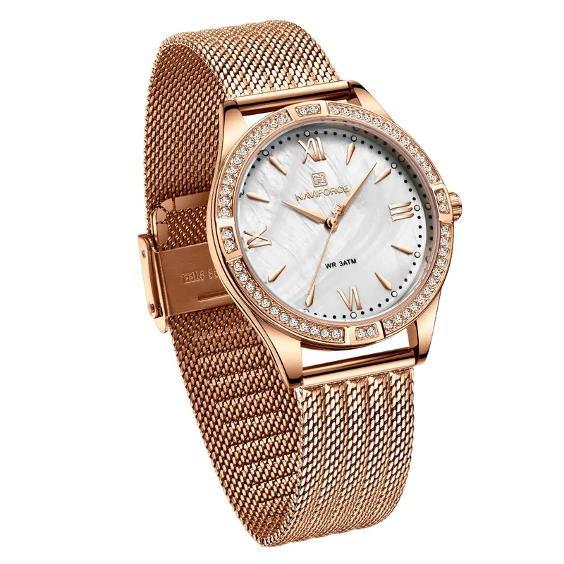 Naviforce Silver Dial Rose Gold Milanese Strap Women Watch Nf5028 Rg/W 2