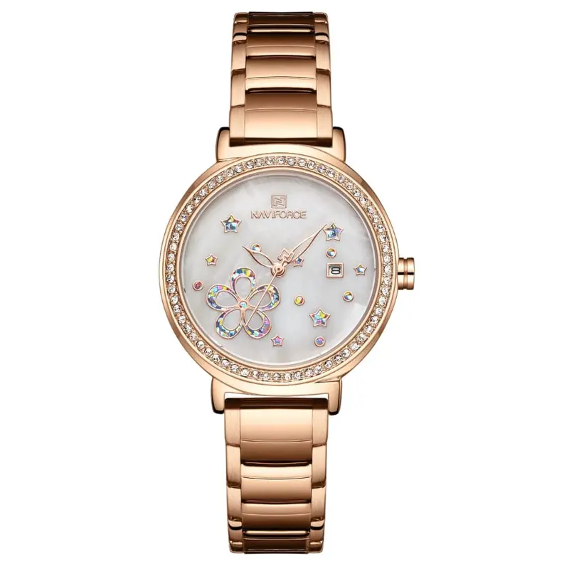 Naviforce Silver Dial Rose Gold Stainless Steel Strap Women Watch Nf5016 Rg/W 1