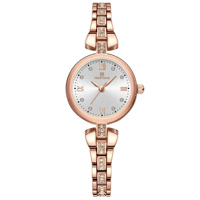 Naviforce Silver Dial Rose Gold Stainless Steel Strap Women Watch Nf5034 Rg/W 1