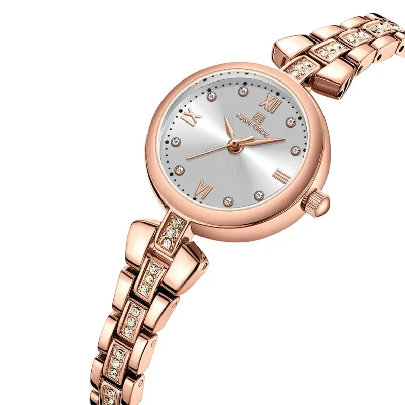 Naviforce Silver Dial Rose Gold Stainless Steel Strap Women Watch Nf5034 Rg/W 2
