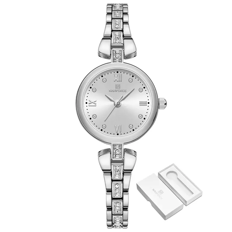 Naviforce Silver Dial Stainless Steel Strap Women Watch Nf5034 S/W 1