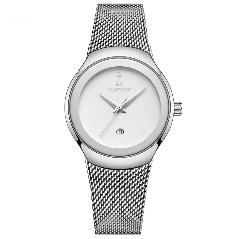 Naviforce Silver Mesh Stainless Steel Strap Women's Watch - Date Display | Nf5004 S/W 1