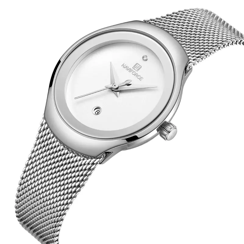 Naviforce Silver Mesh Stainless Steel Strap Women's Watch - Date Display | Nf5004 S/W 2