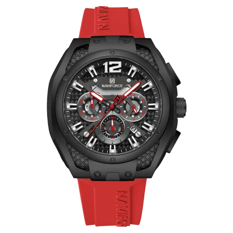 Naviforce Sports Style Red Fumed Silica Strap Men's Watch Nf8063 B/B/R 1