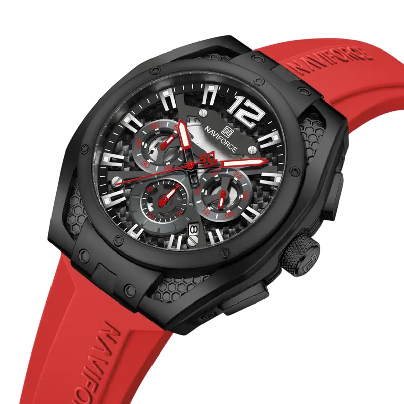 Naviforce Sports Style Red Fumed Silica Strap Men's Watch Nf8063 B/B/R 2