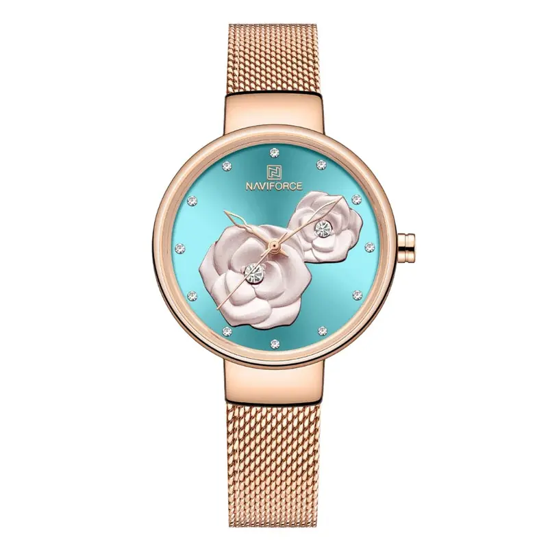 Naviforce Turquoise Dial Rose Milanese Strap Women Watch Nf5013 Rg/Be/Rg 1