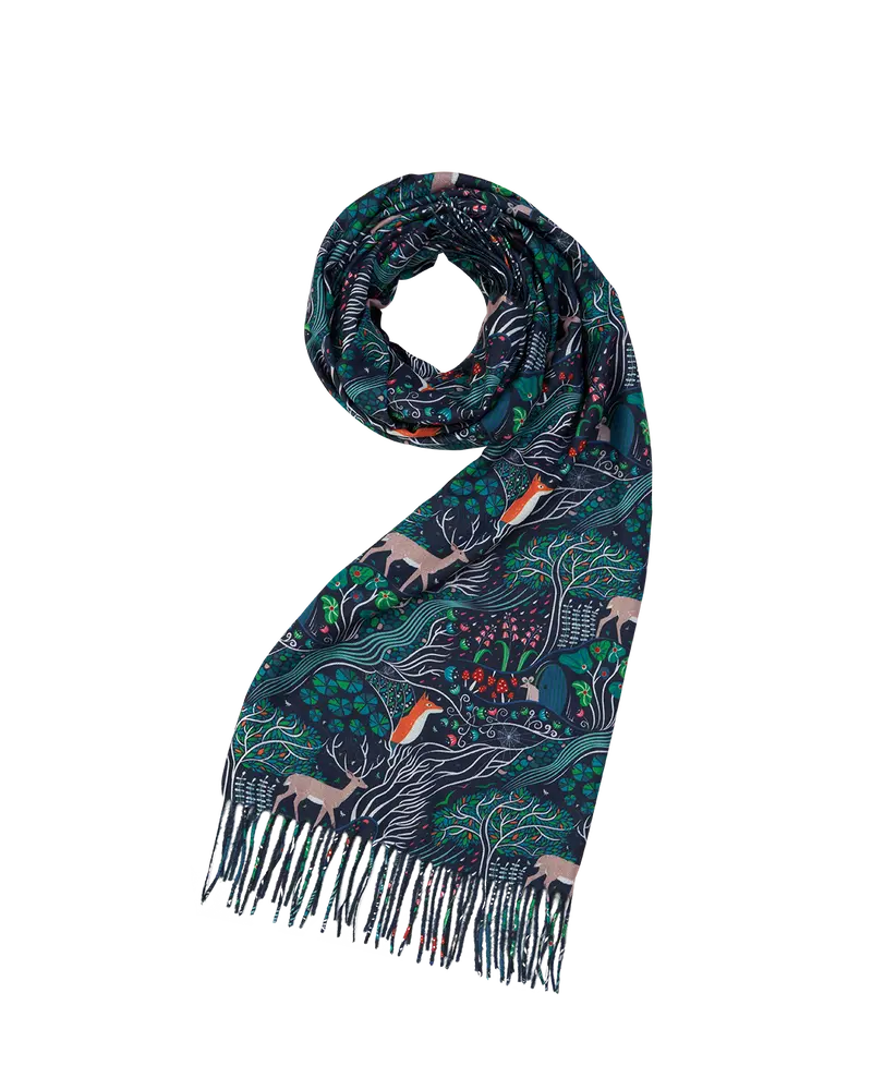 Navy Enchanted Tree Tassel Scarf 1