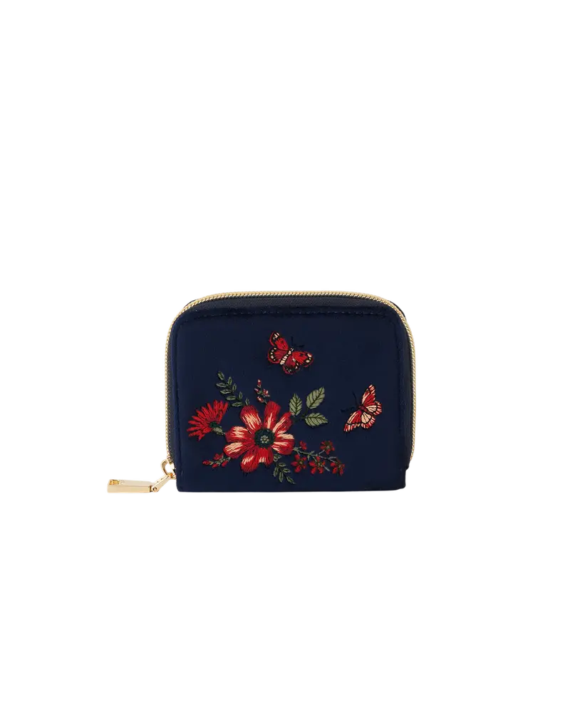 Navy Floral Velvet Purse Small 1