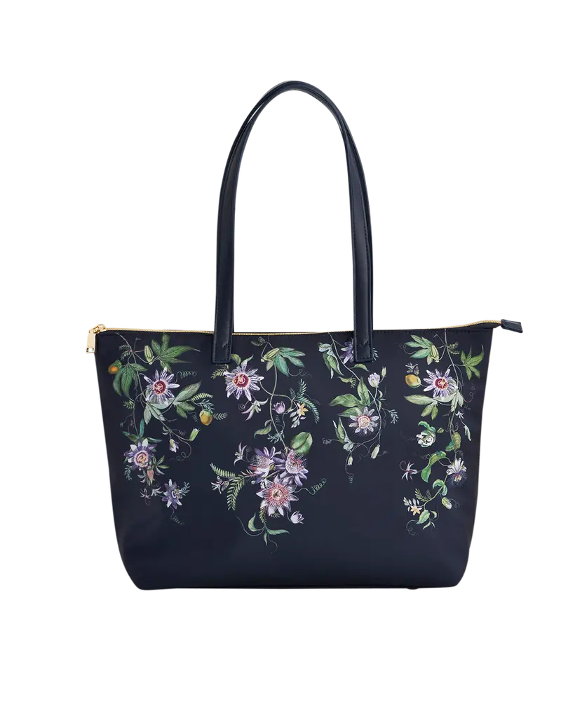Navy Passion Flower Grab Tote 1