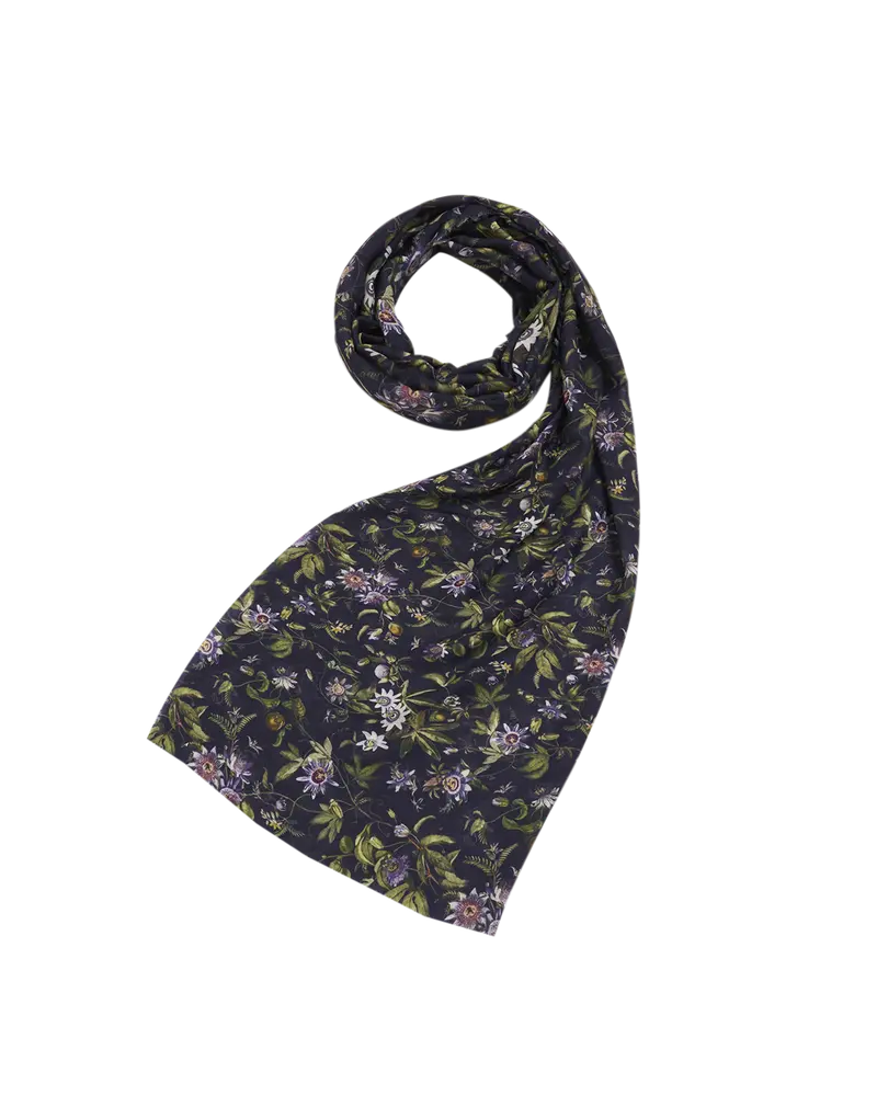 Navy Passion Flower Lightweight Long Scarf 1