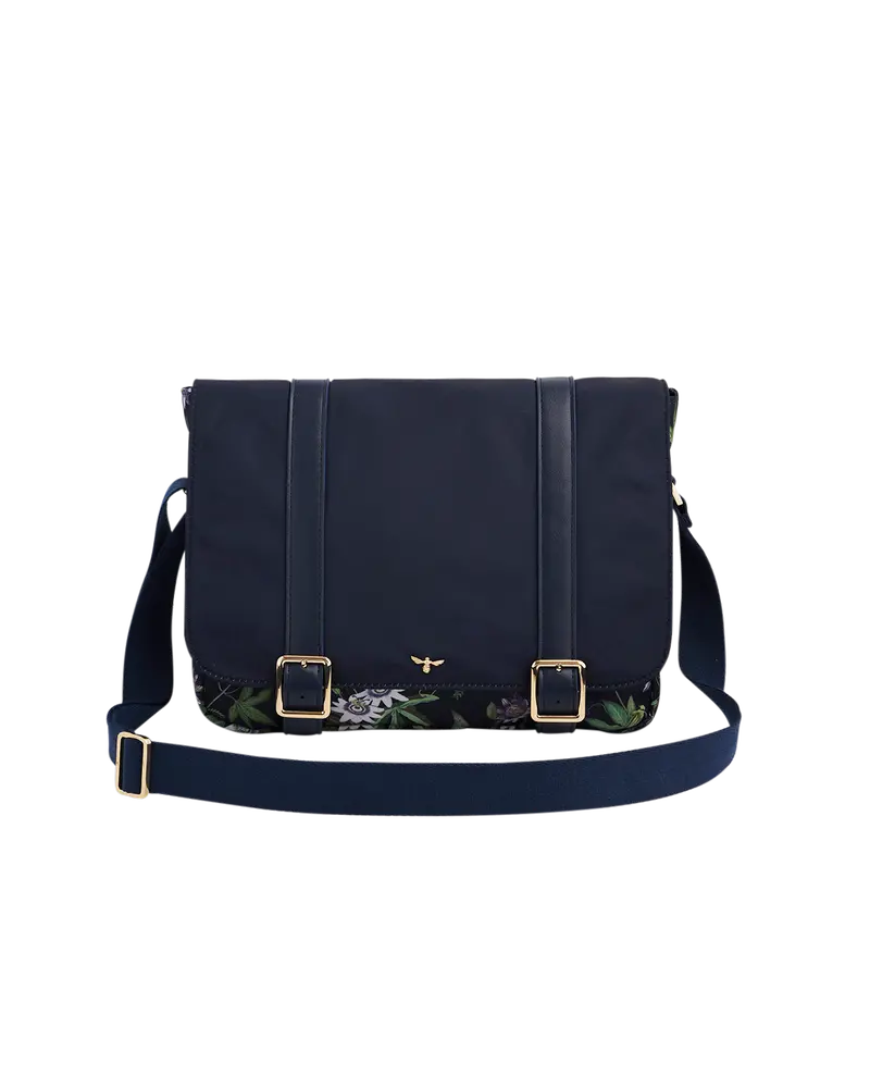 Navy Passion Flower Satchel 1