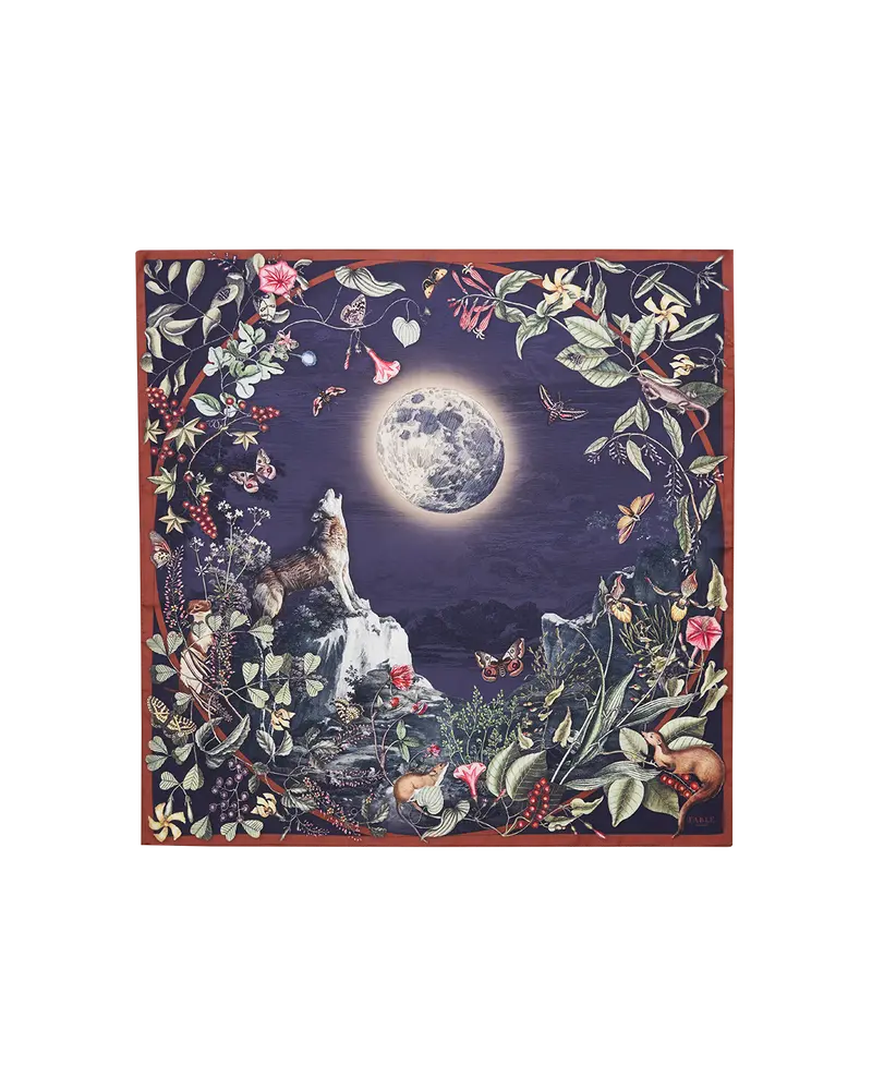 Navy Wolf Garden Narrative Square Scarf 1