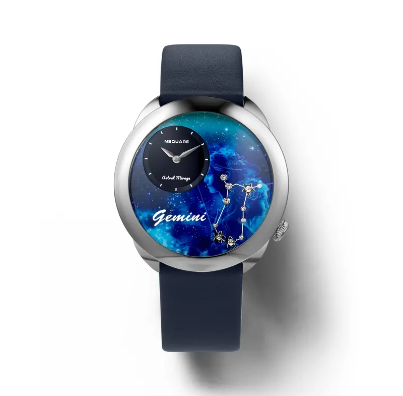 Nsquare Astral Gemini Blue Leather Men's Watch - N64.3 1