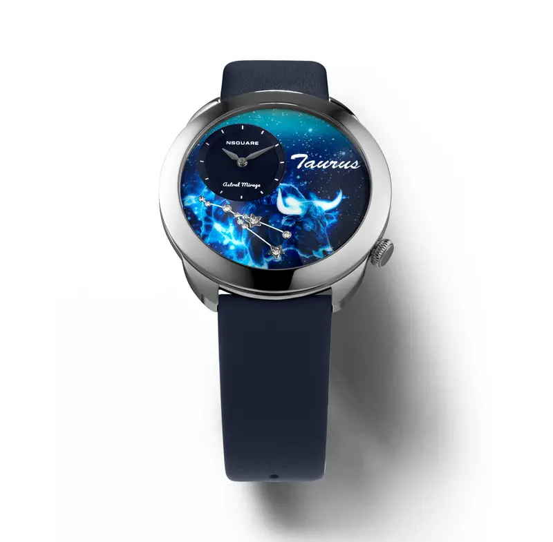 Nsquare Astral Mirage Taurus Blue Leather Men's Watch - N64.2 2
