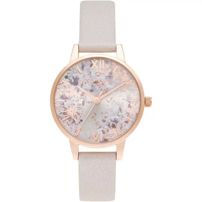 Olivia Burton Abstract Floral Midi Pearl Pink & Rose Gold Ob16vm47 Women's Watch 1