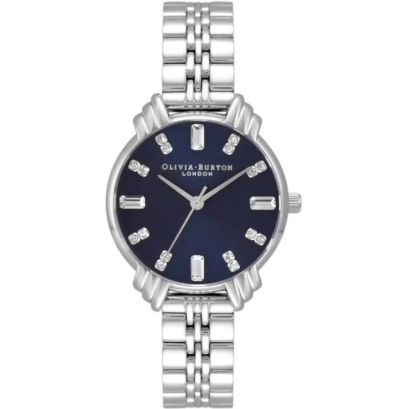 Olivia Burton Art Deco Navy Blue Dial Silver Stainless Steel Strap Women Watch Ob16dc01 1